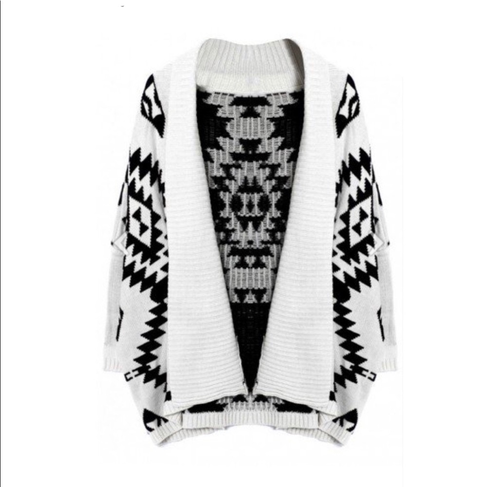 Aztec print black and white cardigan